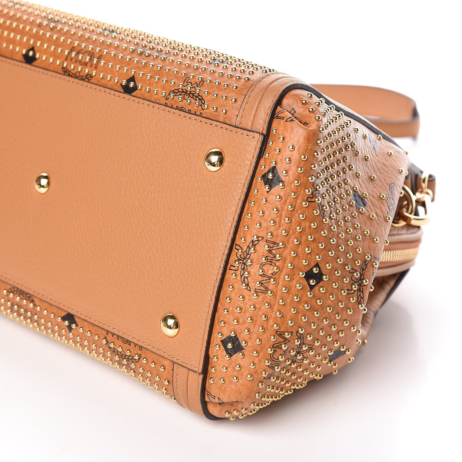 MCM Visetos Studded Boston Satchel Cognac 9 of 10