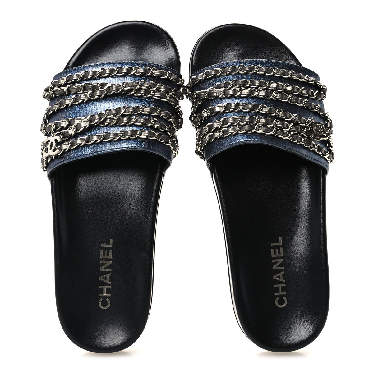 Chanel Fantasy Lambskin Chain Flat Sandals 40 Dark Blue 2 of 11