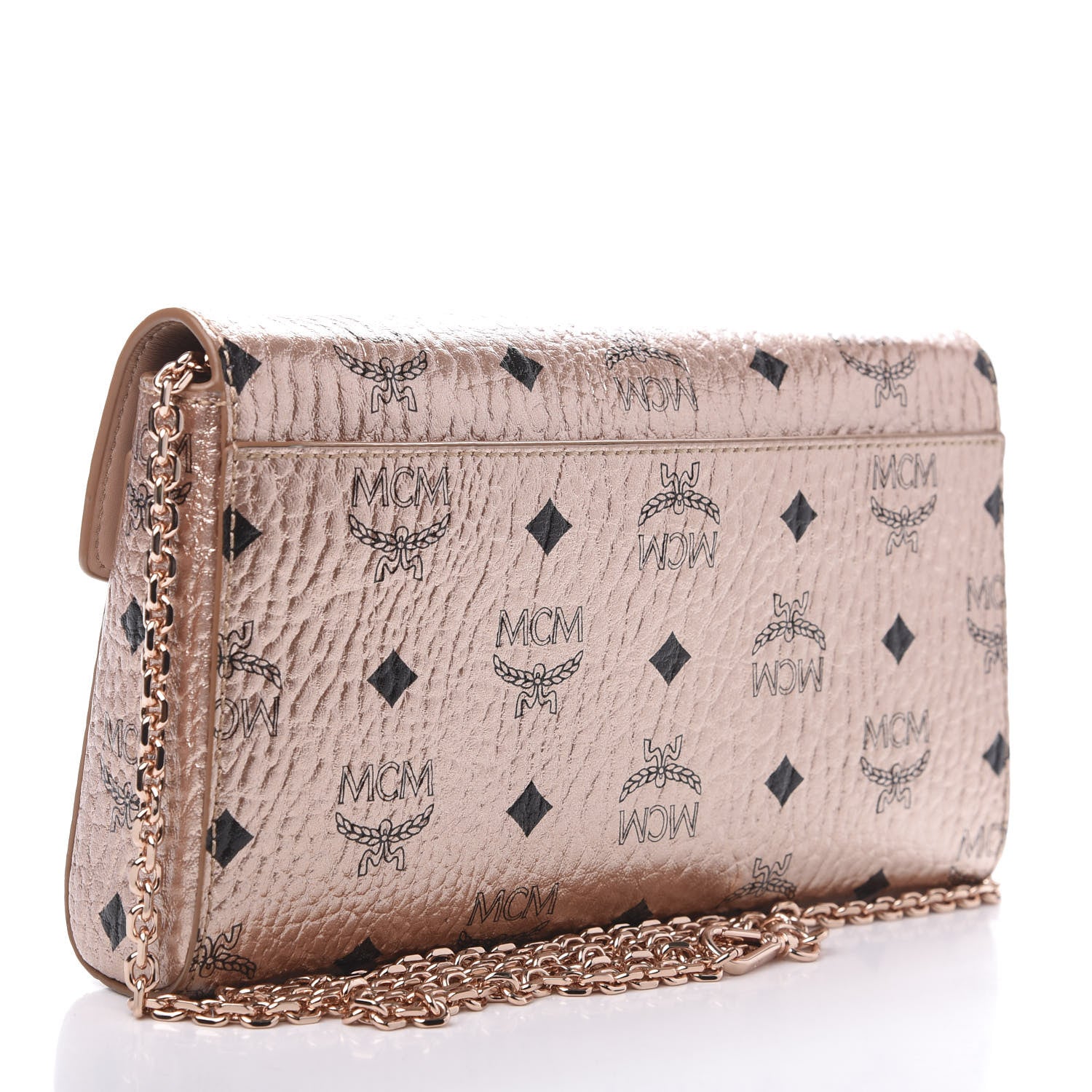 MCM Metallic Visetos Millie Wallet On Chain Champagne Gold 3 of 9