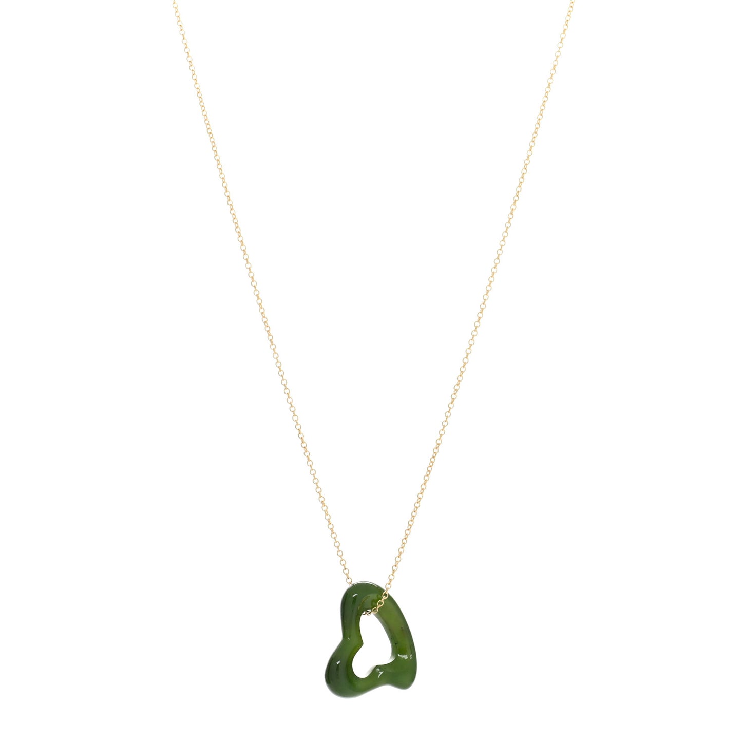 18K Yellow Gold Jade 23mm Elsa Peretti Open Heart Pendant Necklace
