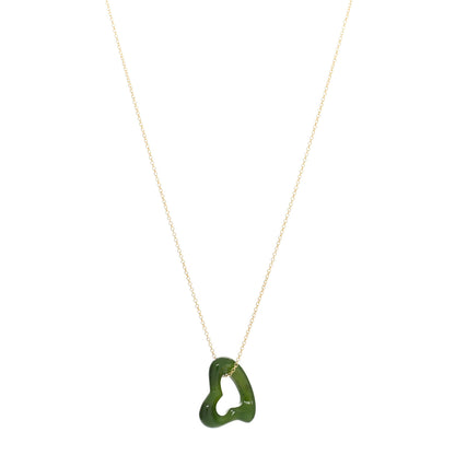 Tiffany 18K Yellow Gold Jade 23mm Elsa Peretti Open Heart Pendant Necklace 1 of 4