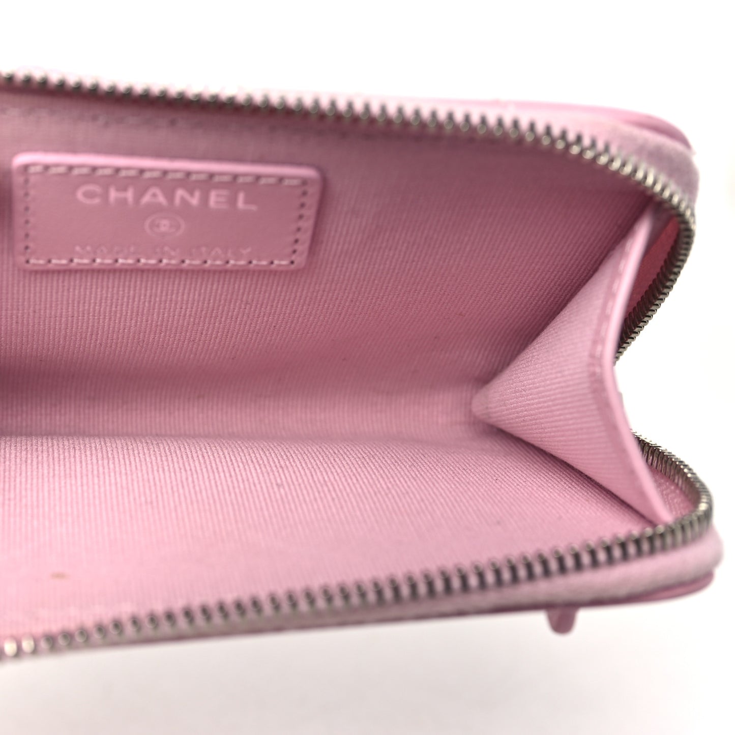 Lambskin Quilted Zip Card Holder Light Pink