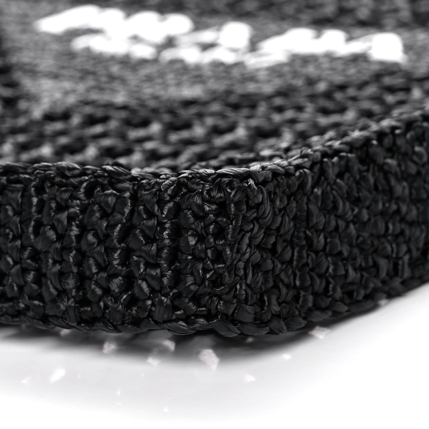 Yarn Raffia Effect Crochet Logo Embroidered Tote Bag Black