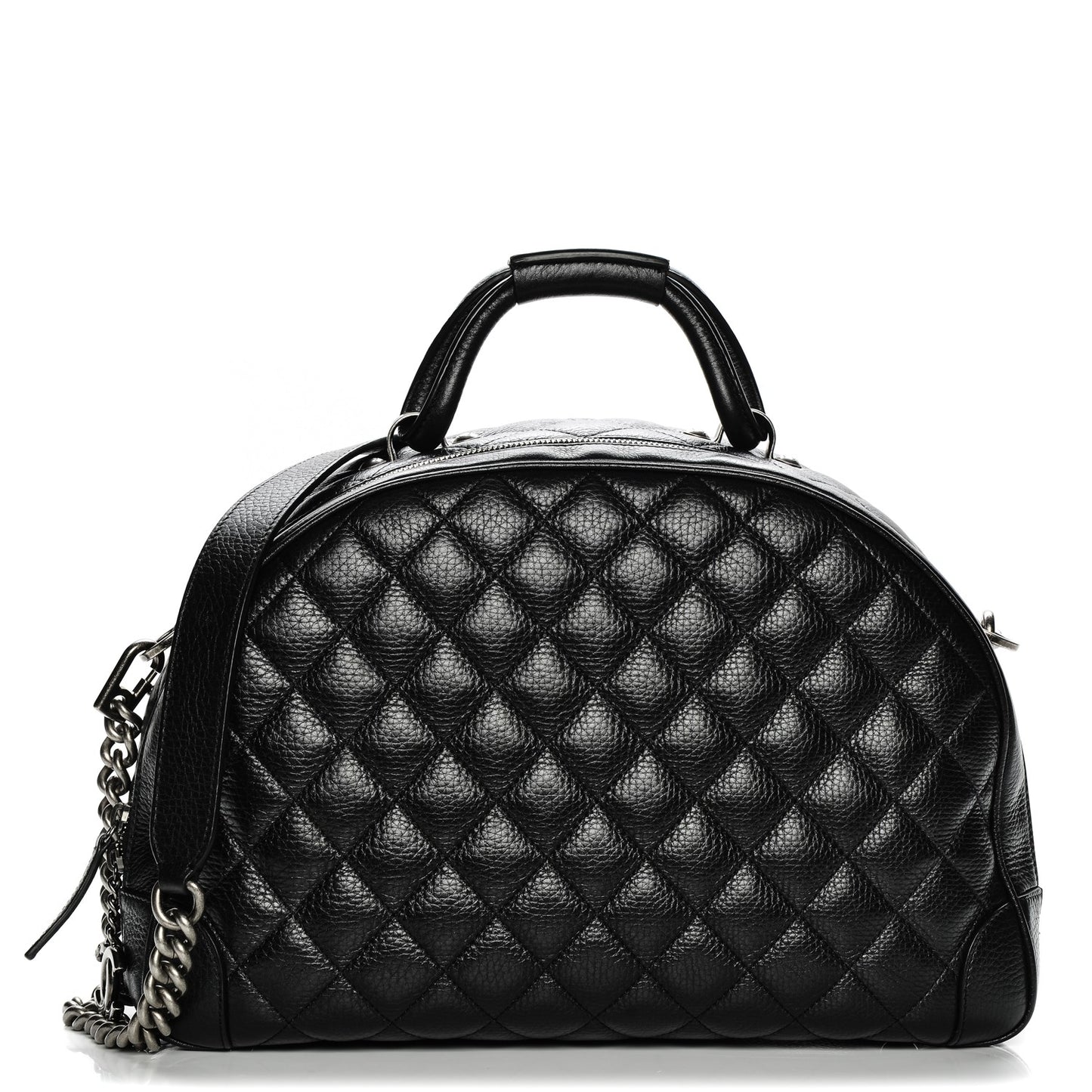 Calfskin Quilted Medium Airlines Round Trip Bowling Bag Black