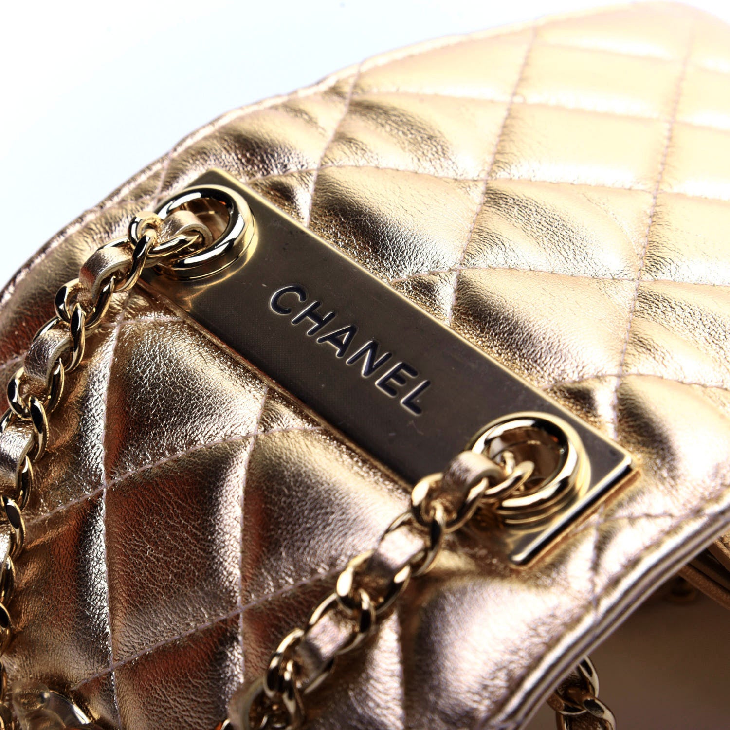 Chanel Metallic Lambskin Quilted Mini Trendy CC Clutch With Chain Gold 11 of 17