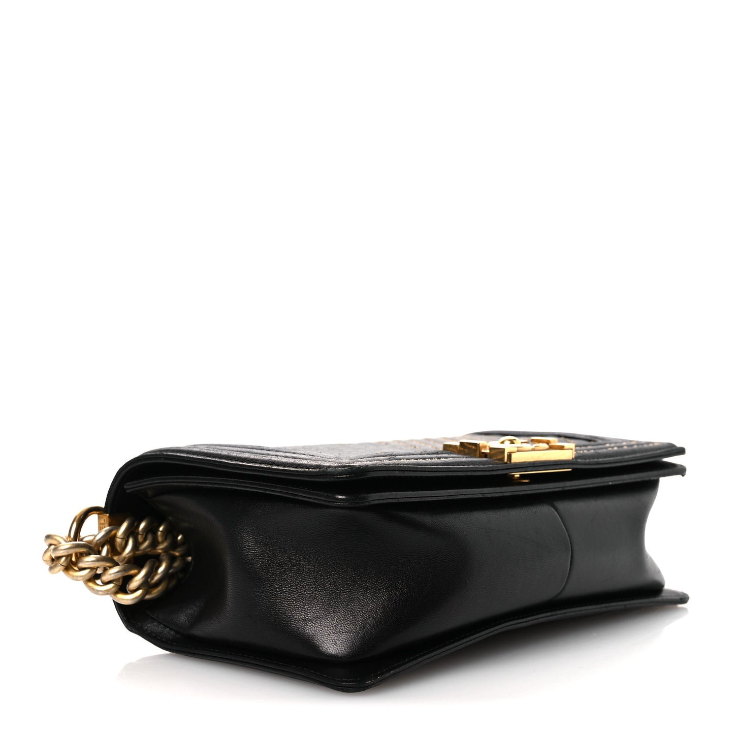 Lambskin Chevron Chain Stitched Medium Boy Flap Black