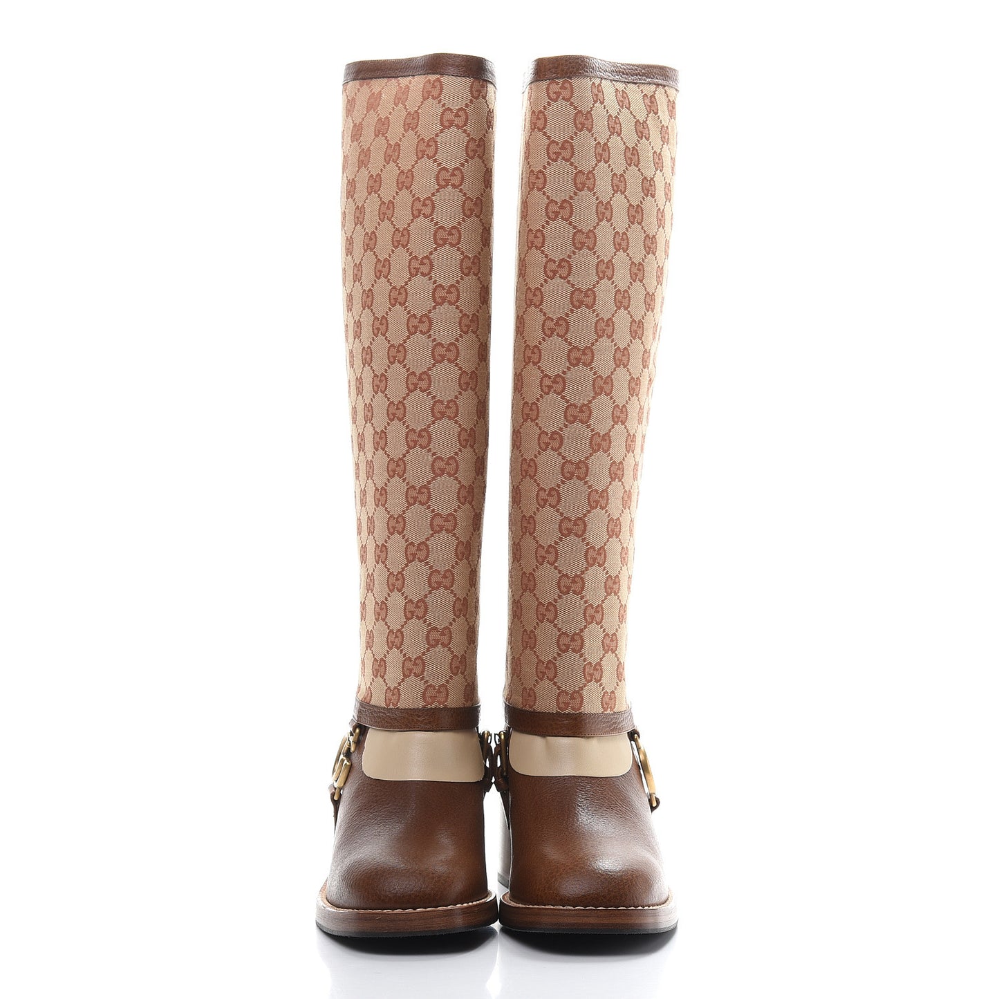 GG Monogram Calfskin Lola Tall Boots 40 Beige Ruggine Cuir