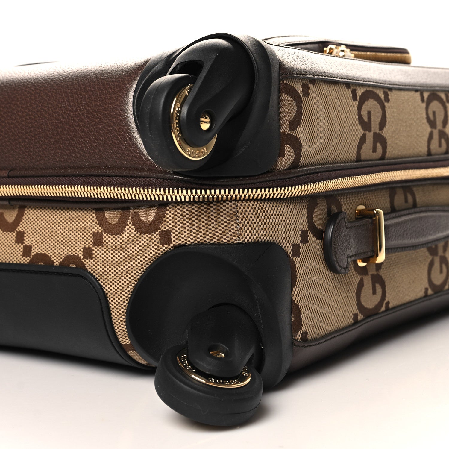 Gucci Monogram Jumbo GG Textured Dollar Calfskin Web Small Savoy Cabin Trolley Camel Ebony New Acero 9 of 10