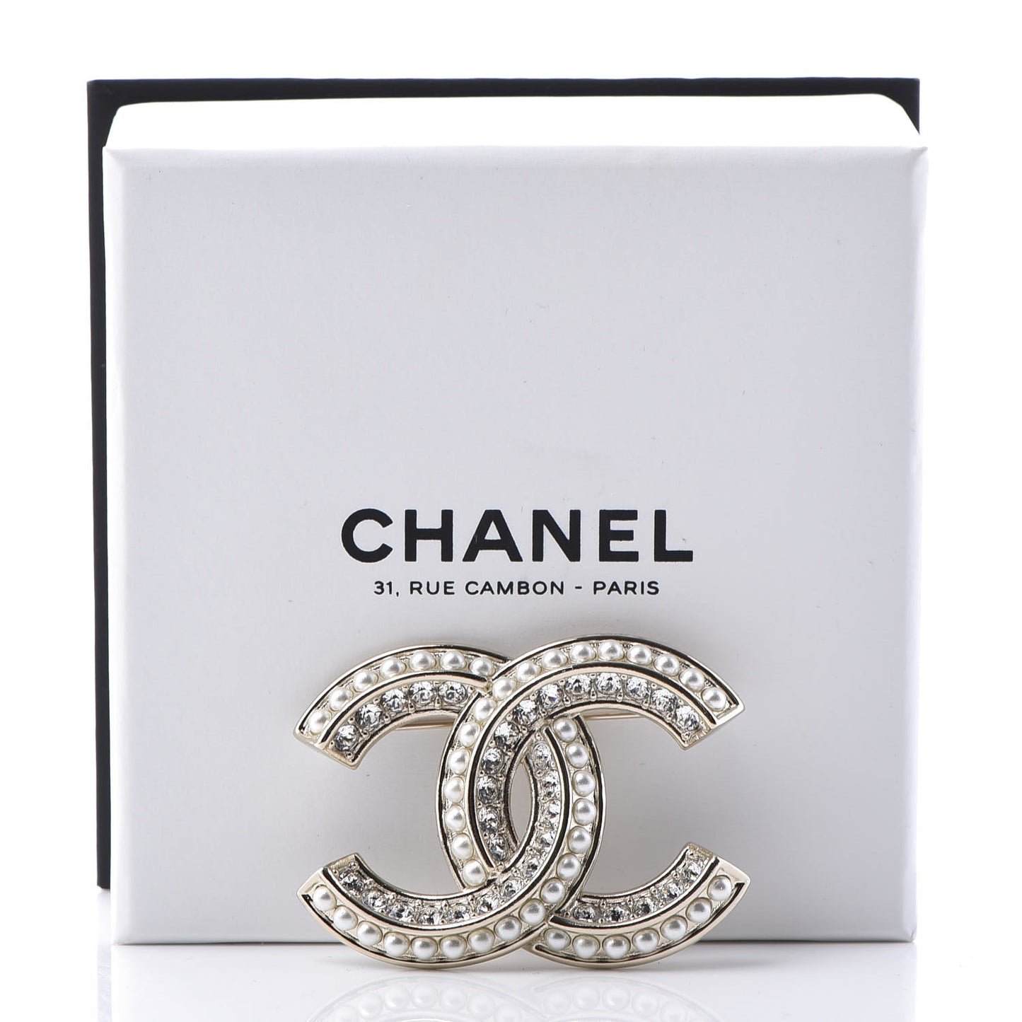 Crystal Pearl Chain Mania CC Earrings Gold