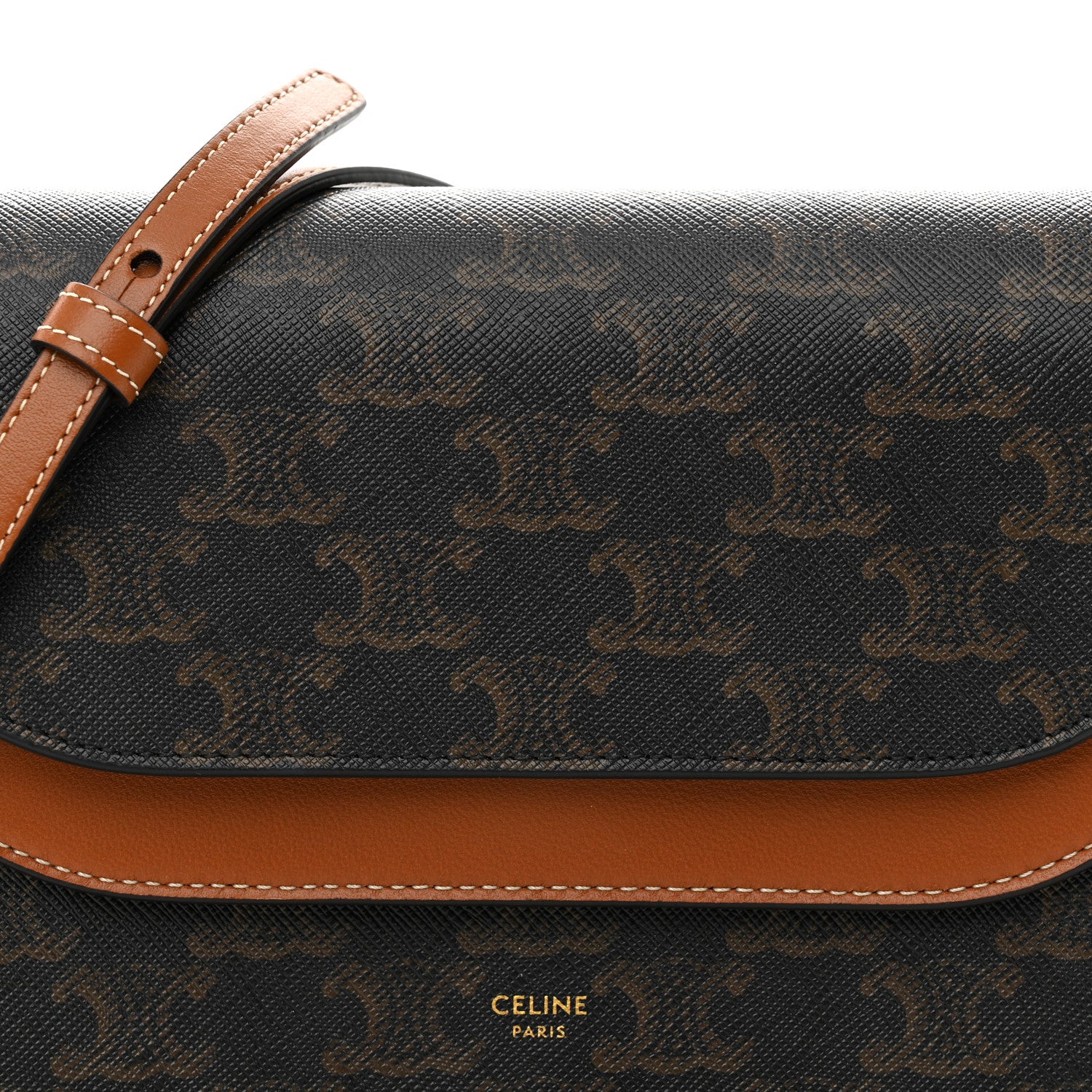 Celine Triomphe Canvas Lambskin Wallet On Strap Tan 10 of 12