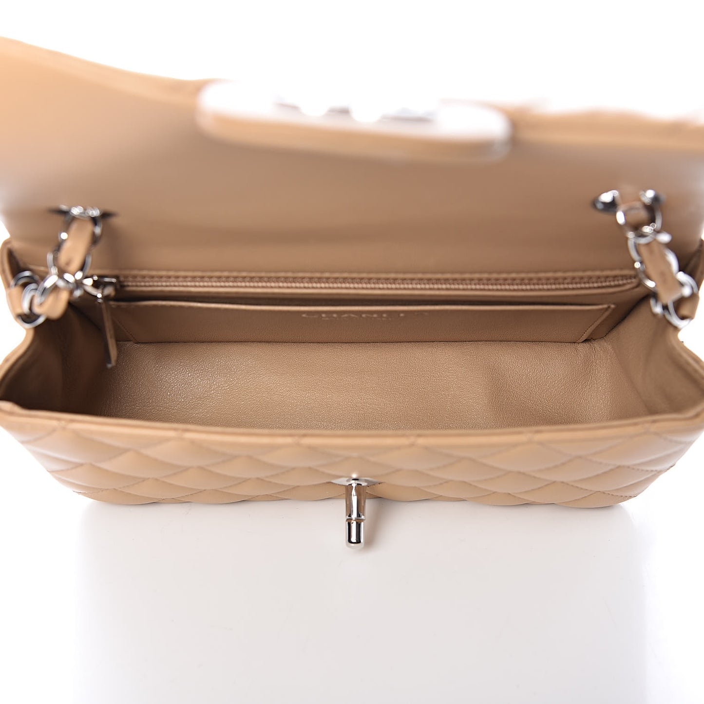 Lambskin Quilted Mini Rectangular Flap Beige