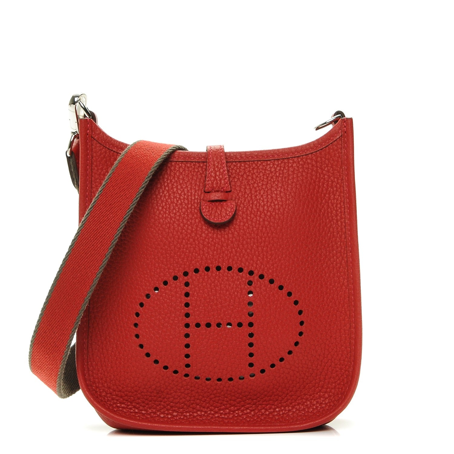 Hermes Taurillon Clemence Amazone Evelyne TPM Rouge Casaque Etain 1 of 7