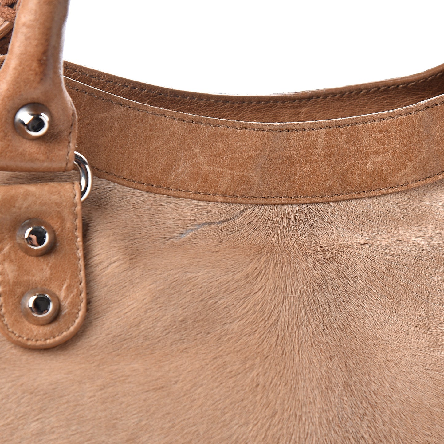 Chevre Pony Hair Classic Silver Hardware City Camel