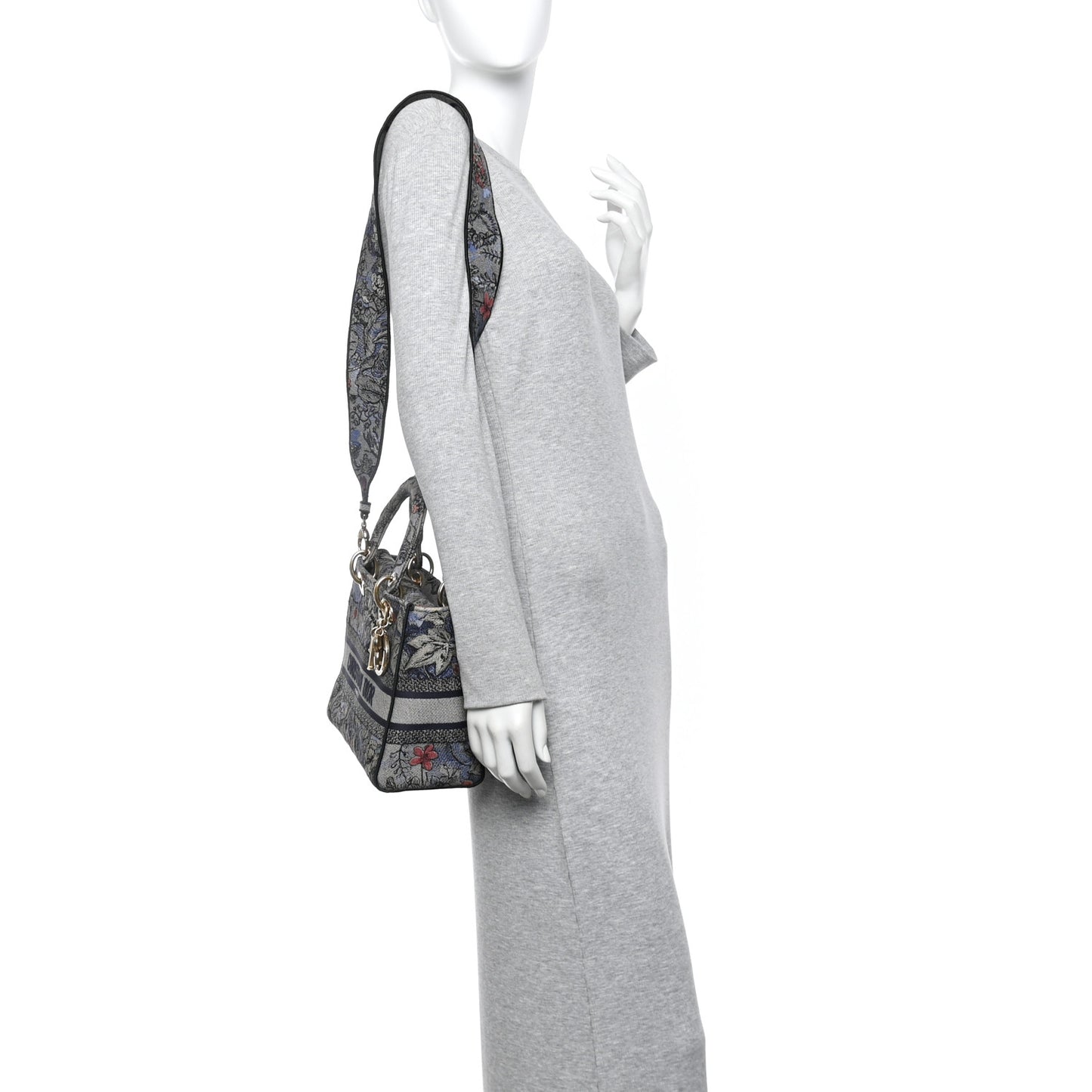 Canvas Embroidered Jardin Magique Medium Lady D-Lite Denim Multicolor