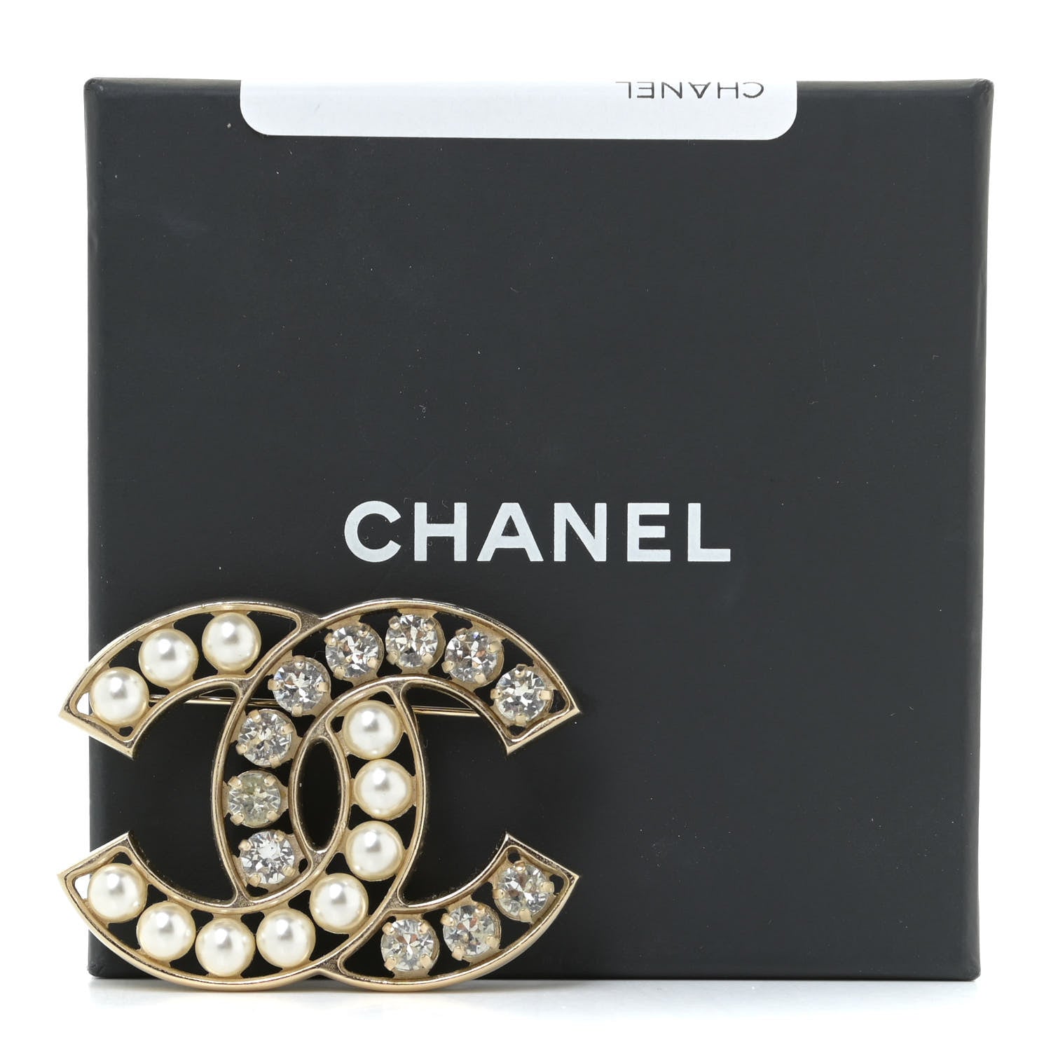 Chanel Pearl Crystal CC Brooch Gold Pearly White 4 of 4