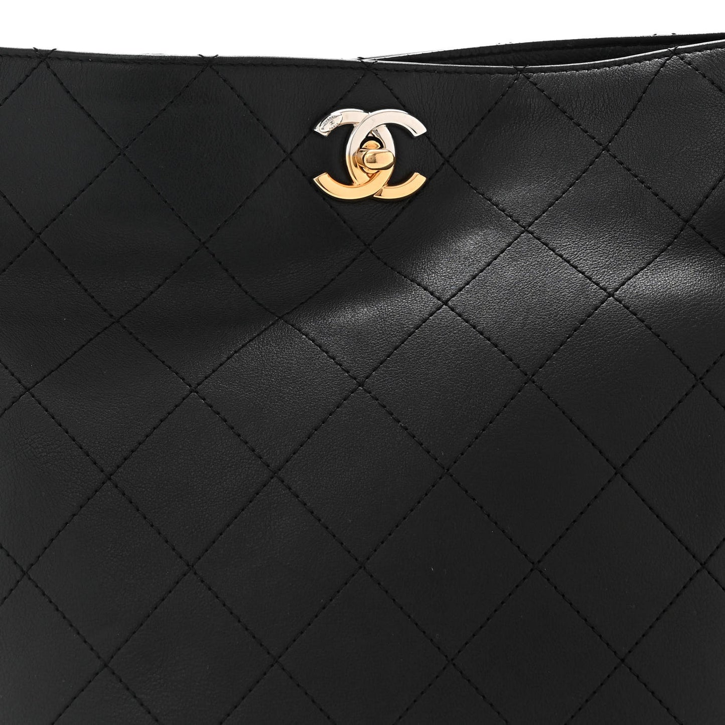 Calfskin Stitched Large Button Up Hobo Black