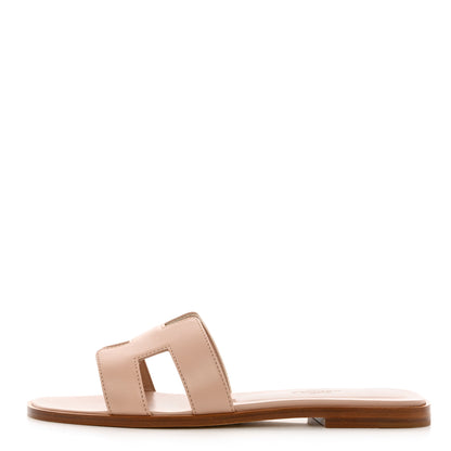 Hermes Box Calfskin Oran Sandals 37 Beige Nude 1 of 9