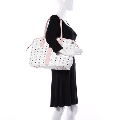 MCM Visetos Medium Liz Reversible Shopper Tote White Powder Pink 2 of 16