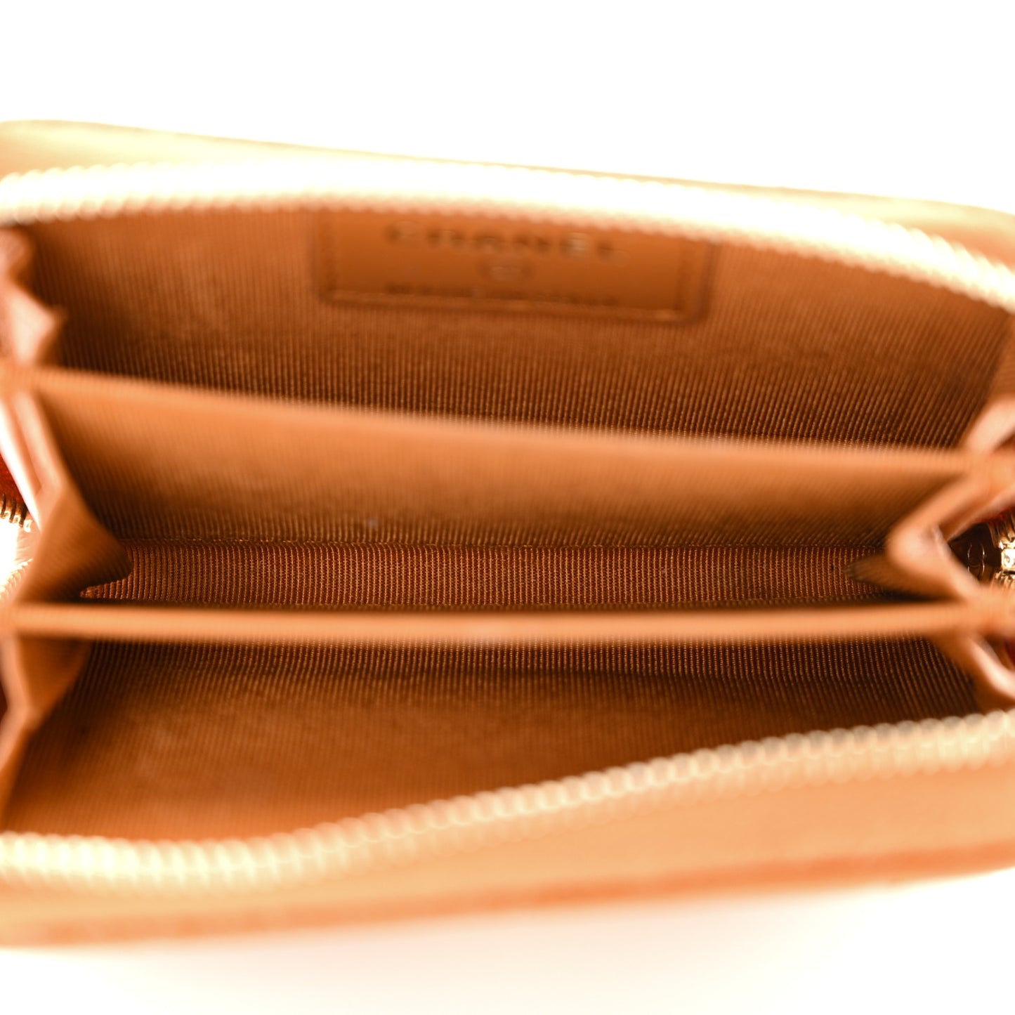 Caviar Quilted Zip Around Coin Purse Wallet Light Brown