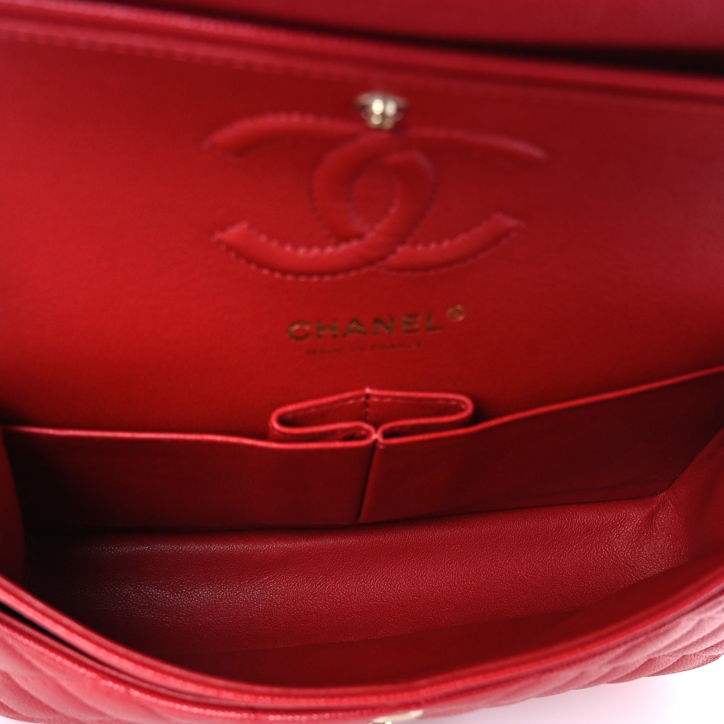 Caviar Quilted Small Double Flap Red