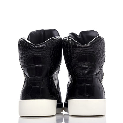 Chanel Calfskin Crocodile Embossed Cocodile High Top Sneakers 38 Black 7 of 10