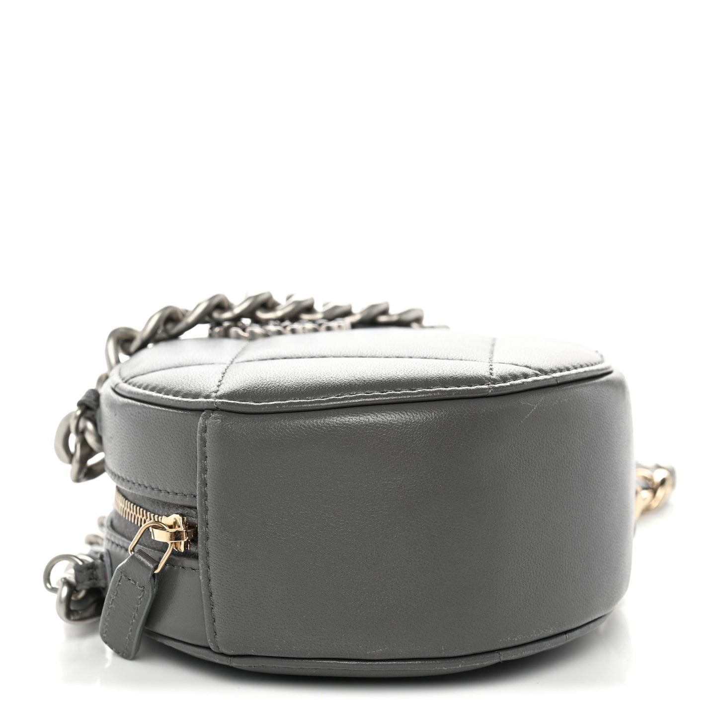 Lambskin Quilted Chanel 19 Round Clutch With Chain Grey