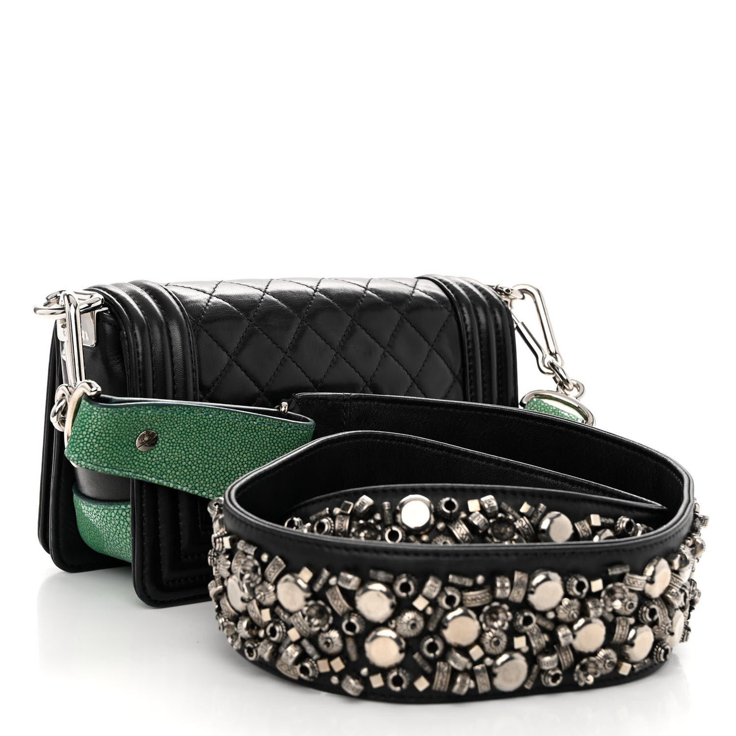 Lambskin Studded Galuchat Stingray Small Boy Crossbody Flap Black