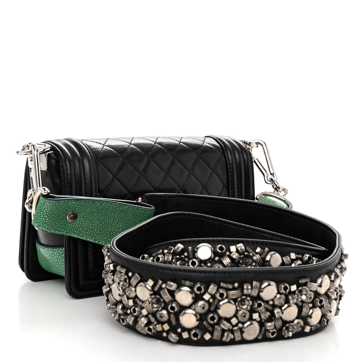 Chanel Lambskin Studded Galuchat Stingray Small Boy Crossbody Flap Black 3 of 10