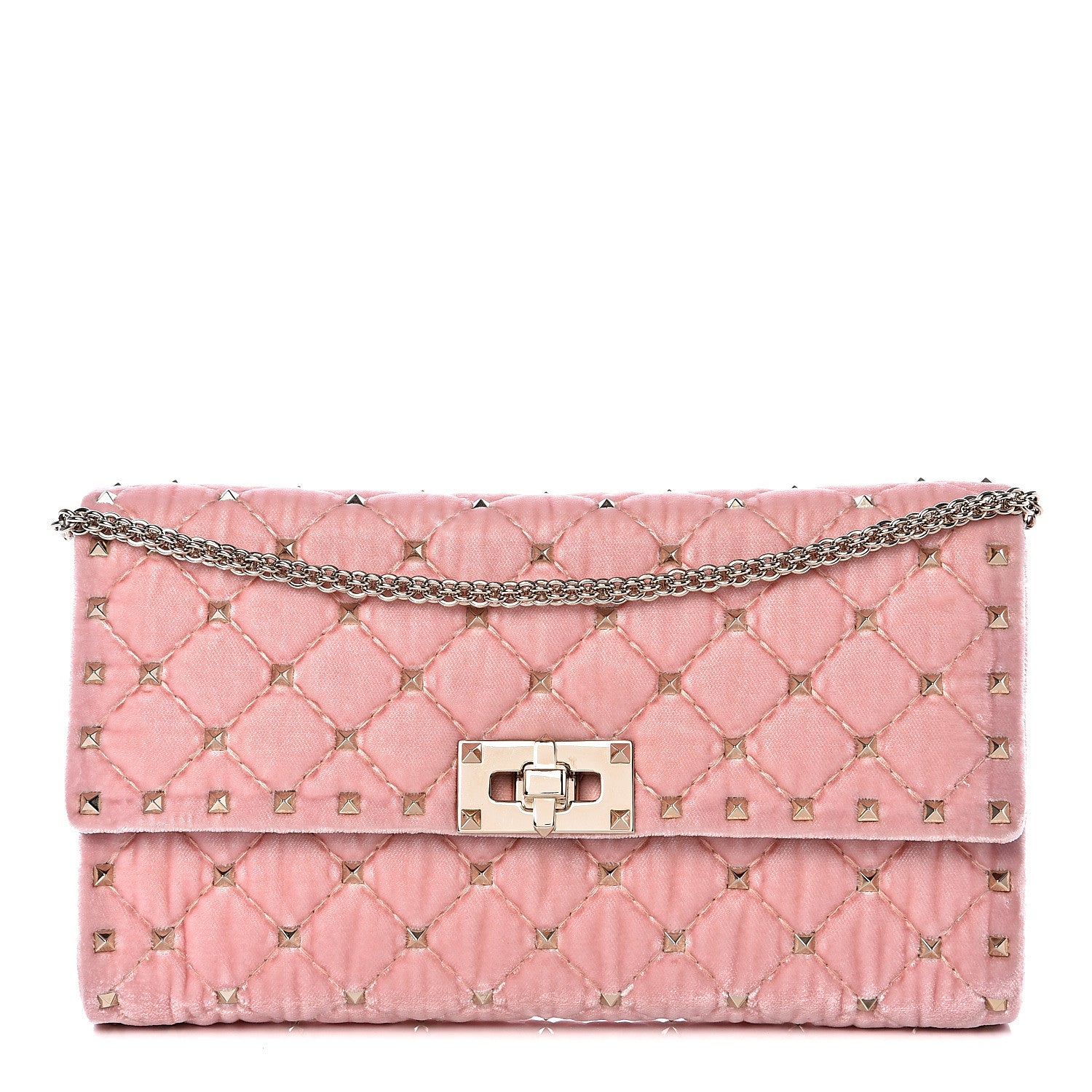 Valentino Garavani Velvet Rockstud Spike Wallet on Chain Water Rose 1 of 9