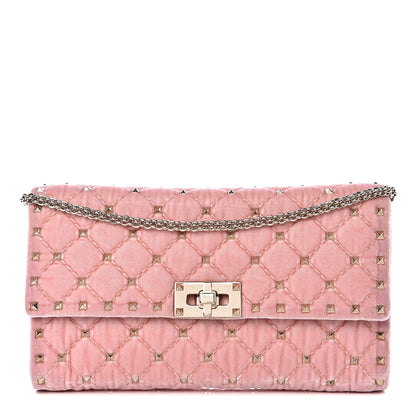 Valentino Garavani Velvet Rockstud Spike Wallet on Chain Water Rose 1 of 9
