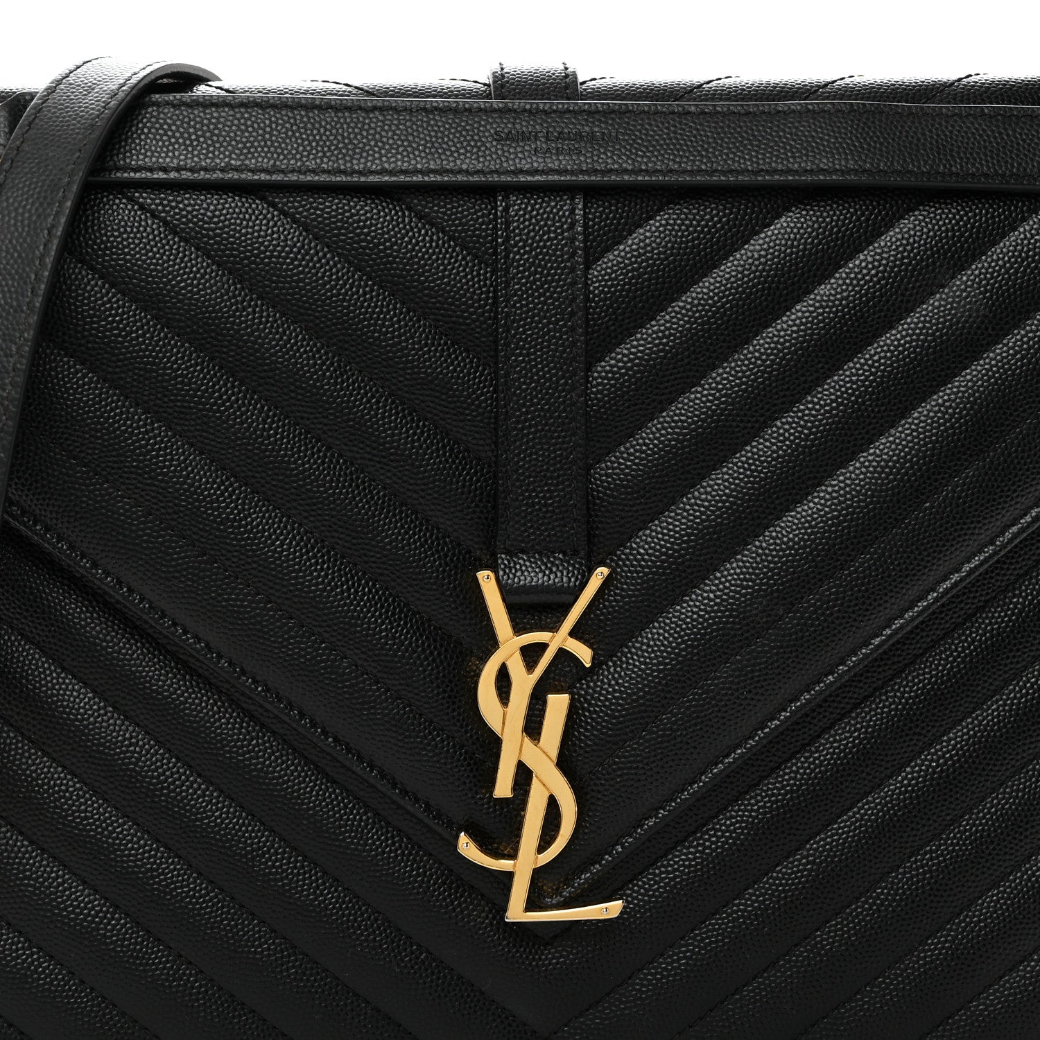 Saint Laurent Grain De Poudre Matelasse Chevron Large Monogram Satchel Black 8 of 10
