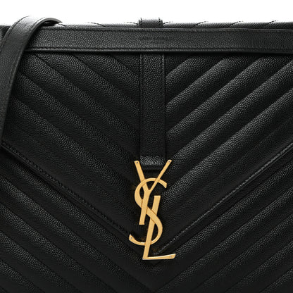 Saint Laurent Grain De Poudre Matelasse Chevron Large Monogram Satchel Black 8 of 10