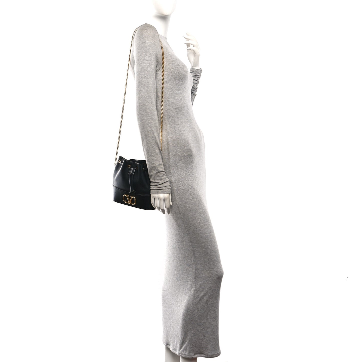 Nappa Mini VLogo Signature Chain Bucket Bag Black
