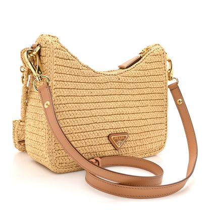 Prada Yarn Raffia Effect Crochet Mini Re-Edition 2000 Shoulder Bag Naturale 3 of 10