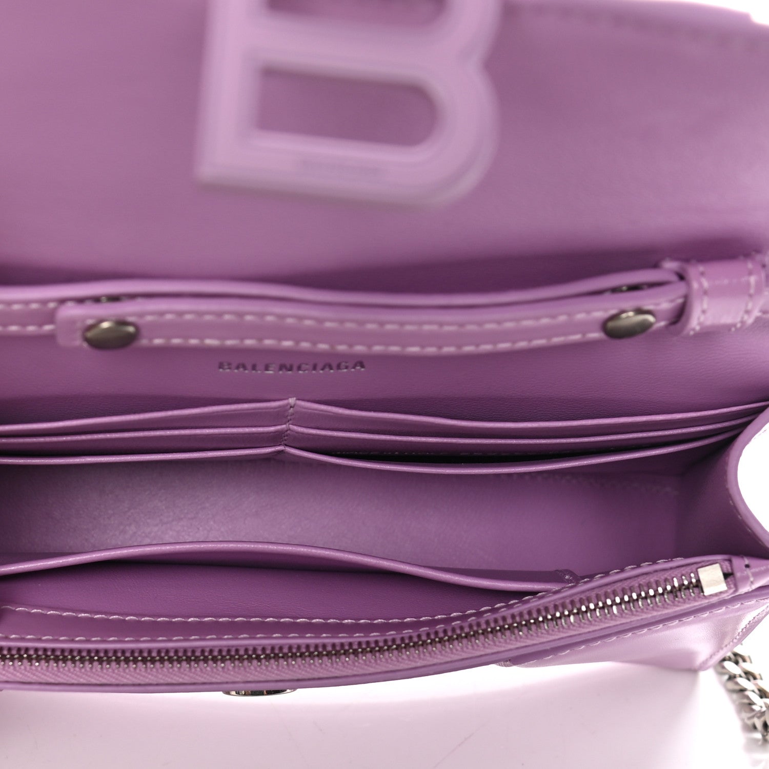 Balenciaga Shiny Box Calfskin Tonal B Hourglass Chain Bag Liliac 4 of 6