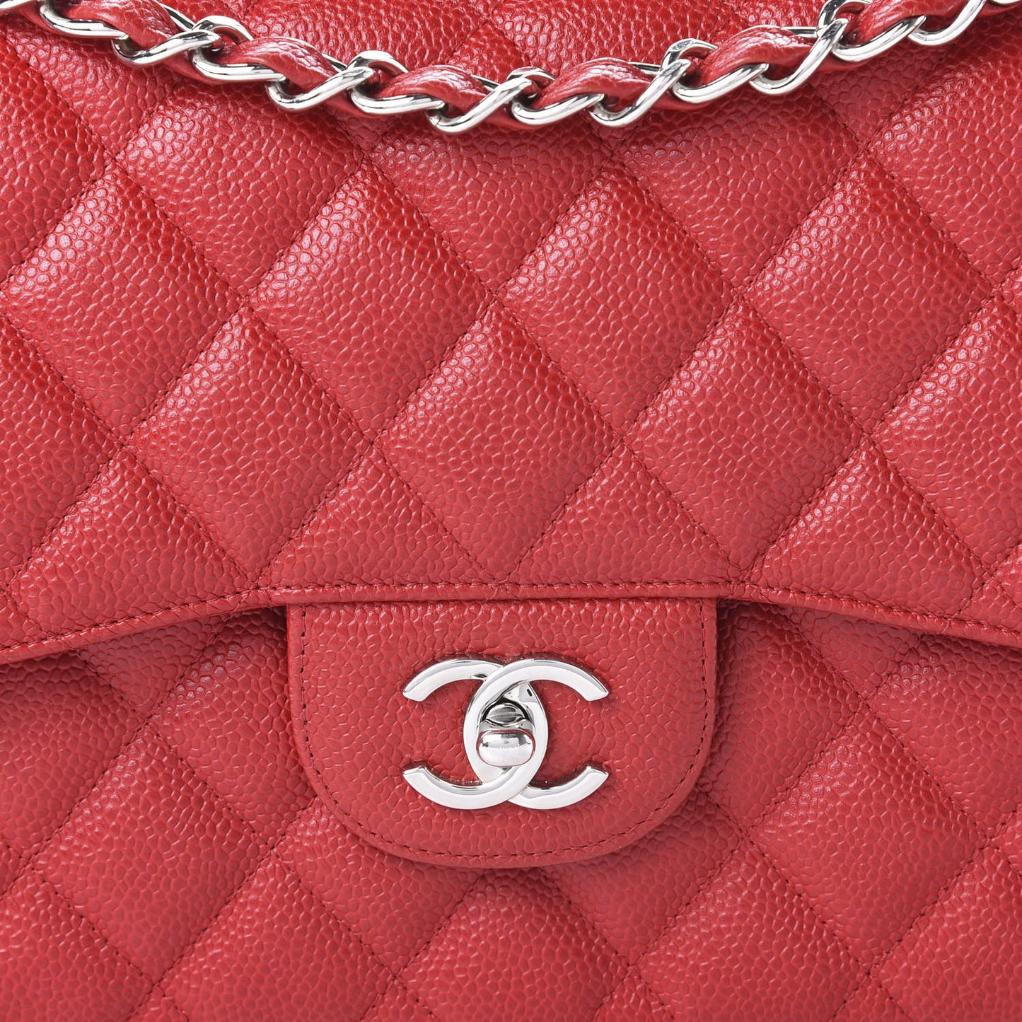 Caviar Quilted Jumbo Double Flap Red