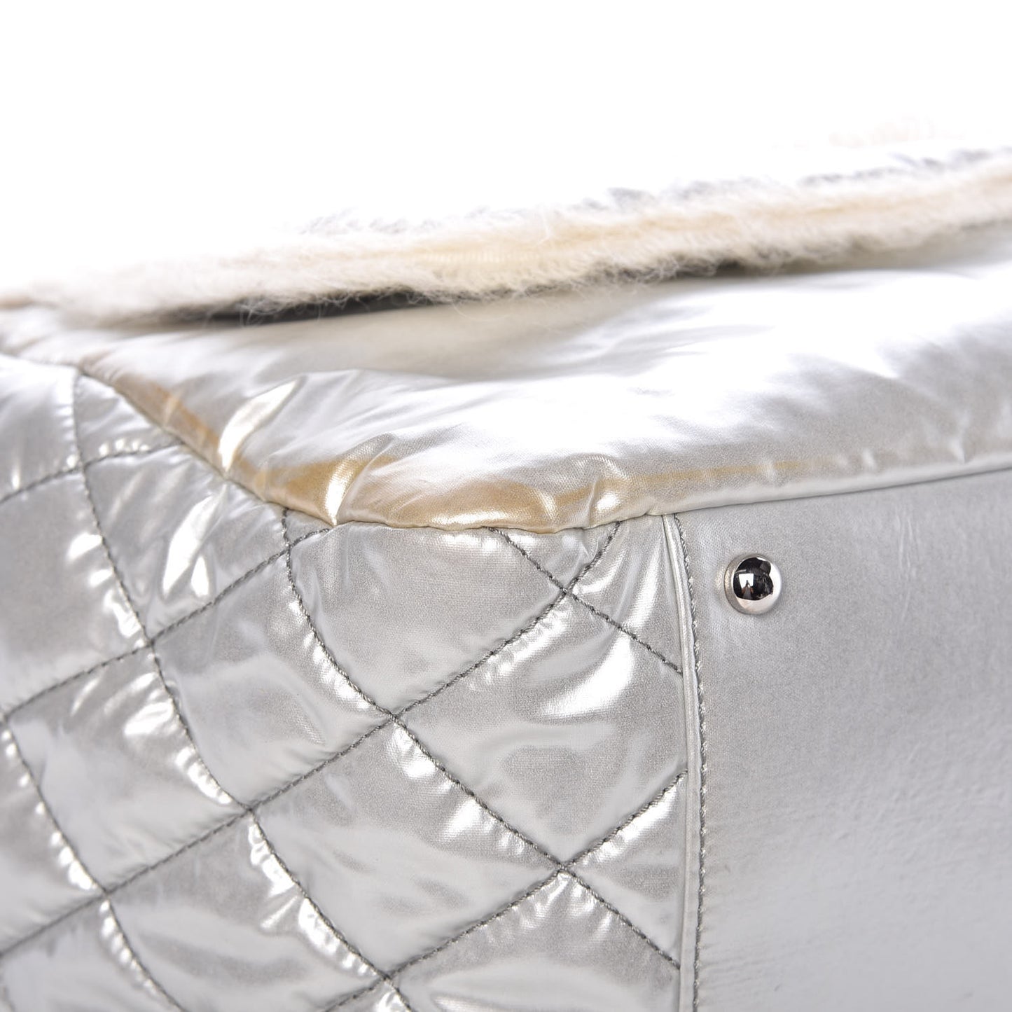 Vinyl Mohair Trimmed Accordion Arctic Polar Ice Flap Silver