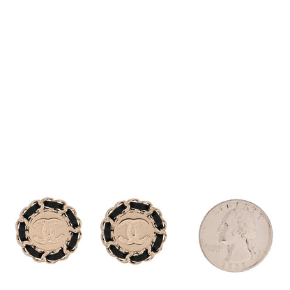 Chanel Crystal Lambskin Chain CC Stud Earrings Black Gold 2 of 5