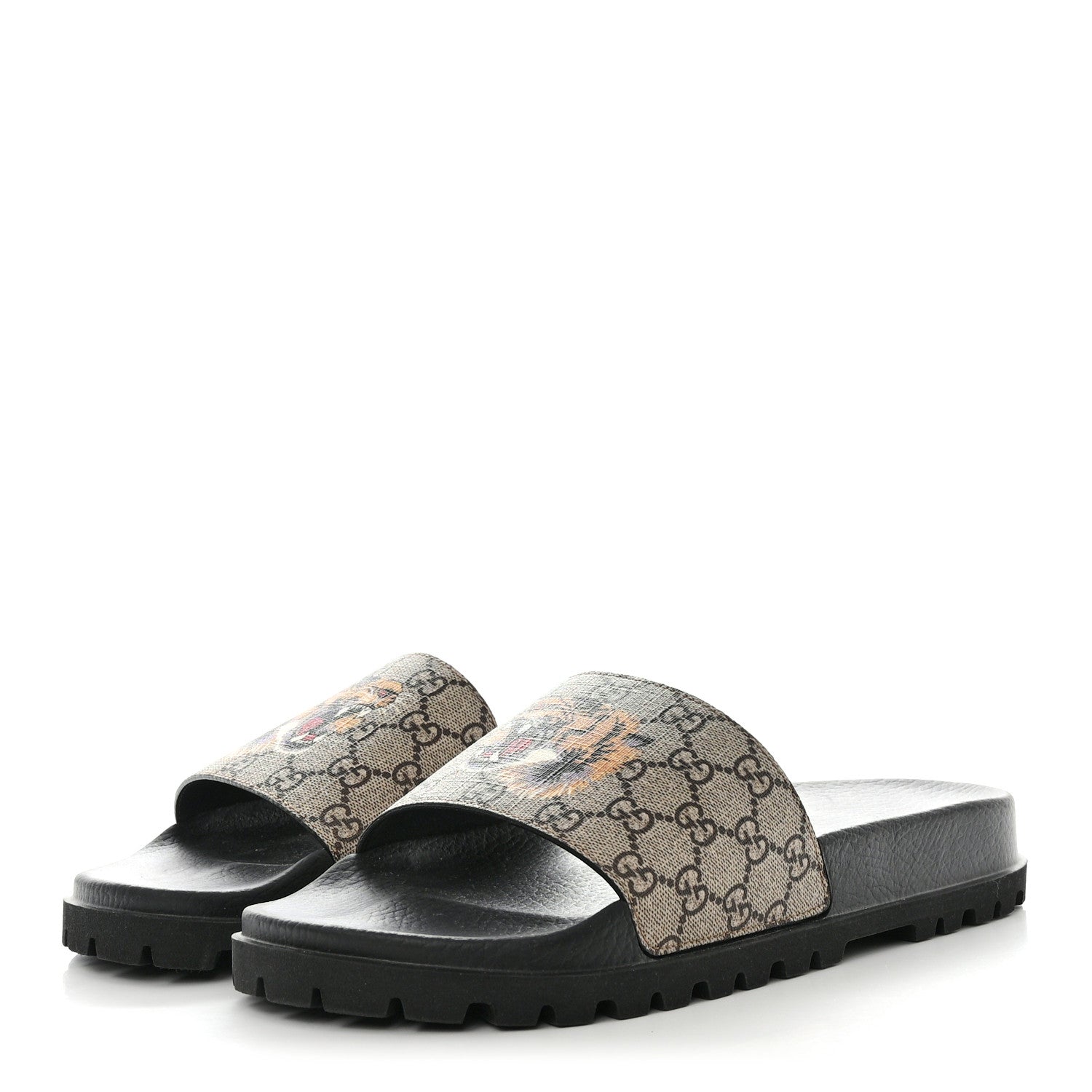 Gucci GG Supreme Monogram Tiger Mens Lug Sole Slide Sandals 12 Ebony 3 of 9