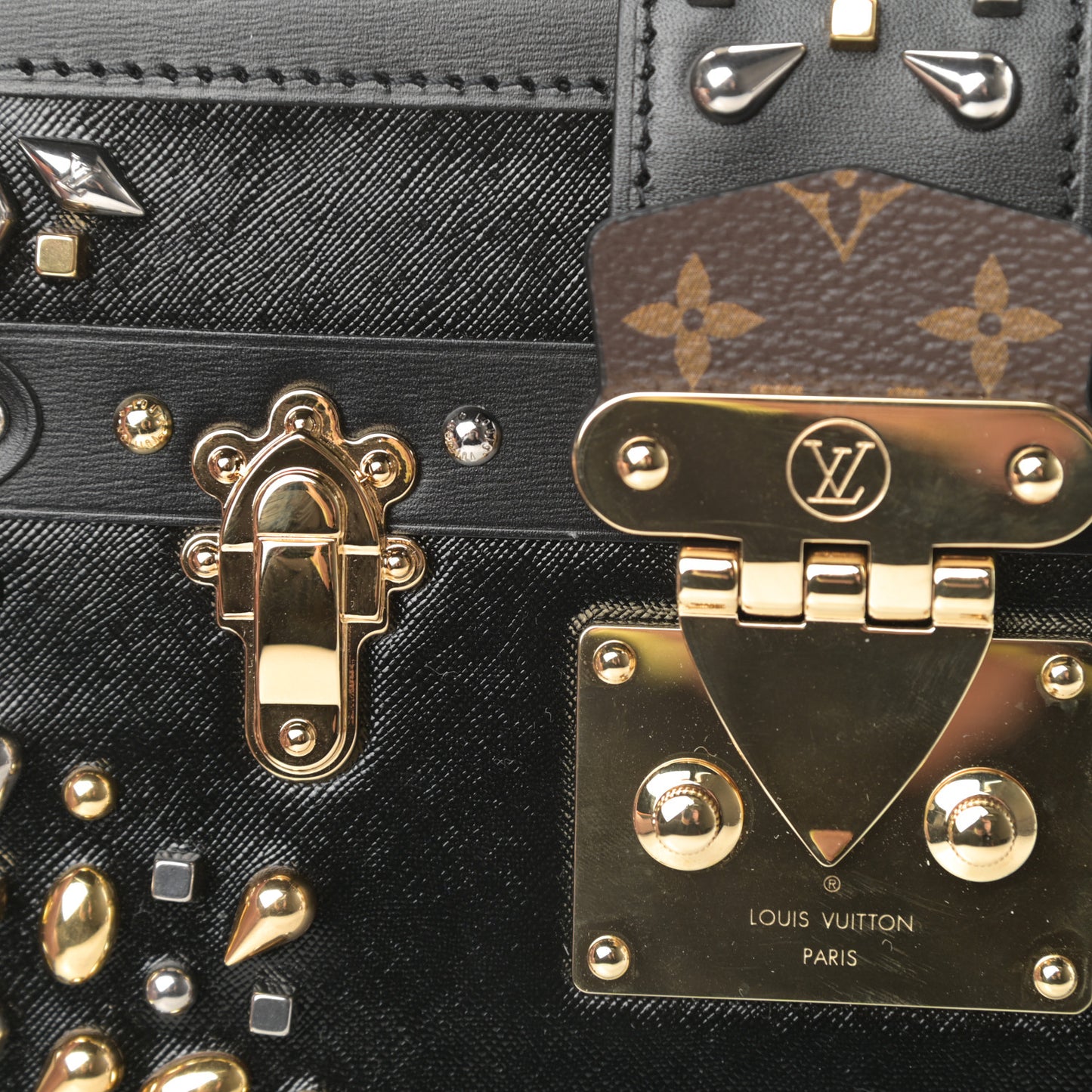 Monogram Taiga Studded Petite Malle Black