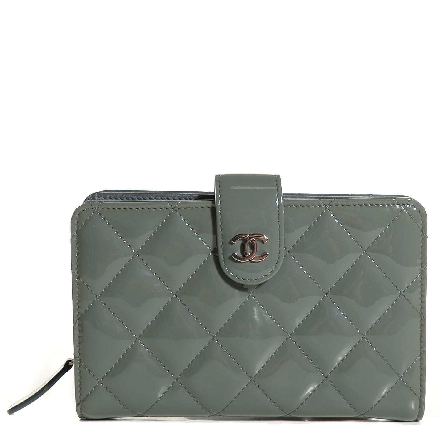 Chanel Patent Quilted L-Zip Pocket Wallet Grey 1 of 9