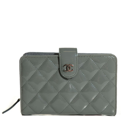 Chanel Patent Quilted L-Zip Pocket Wallet Grey 1 of 9