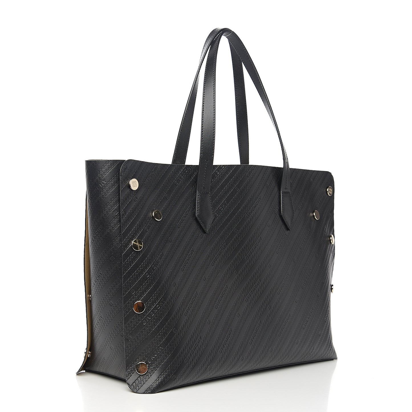 Calfskin Chain Embossed Medium Bond Shopper Tote Black
