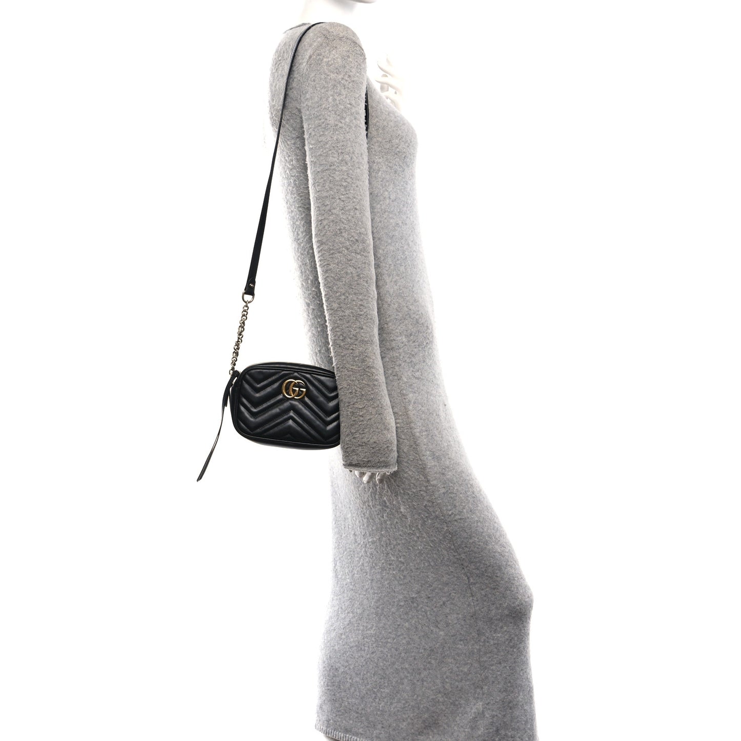 Calfskin Matelasse Mini GG Marmont Chain Shoulder Bag Black