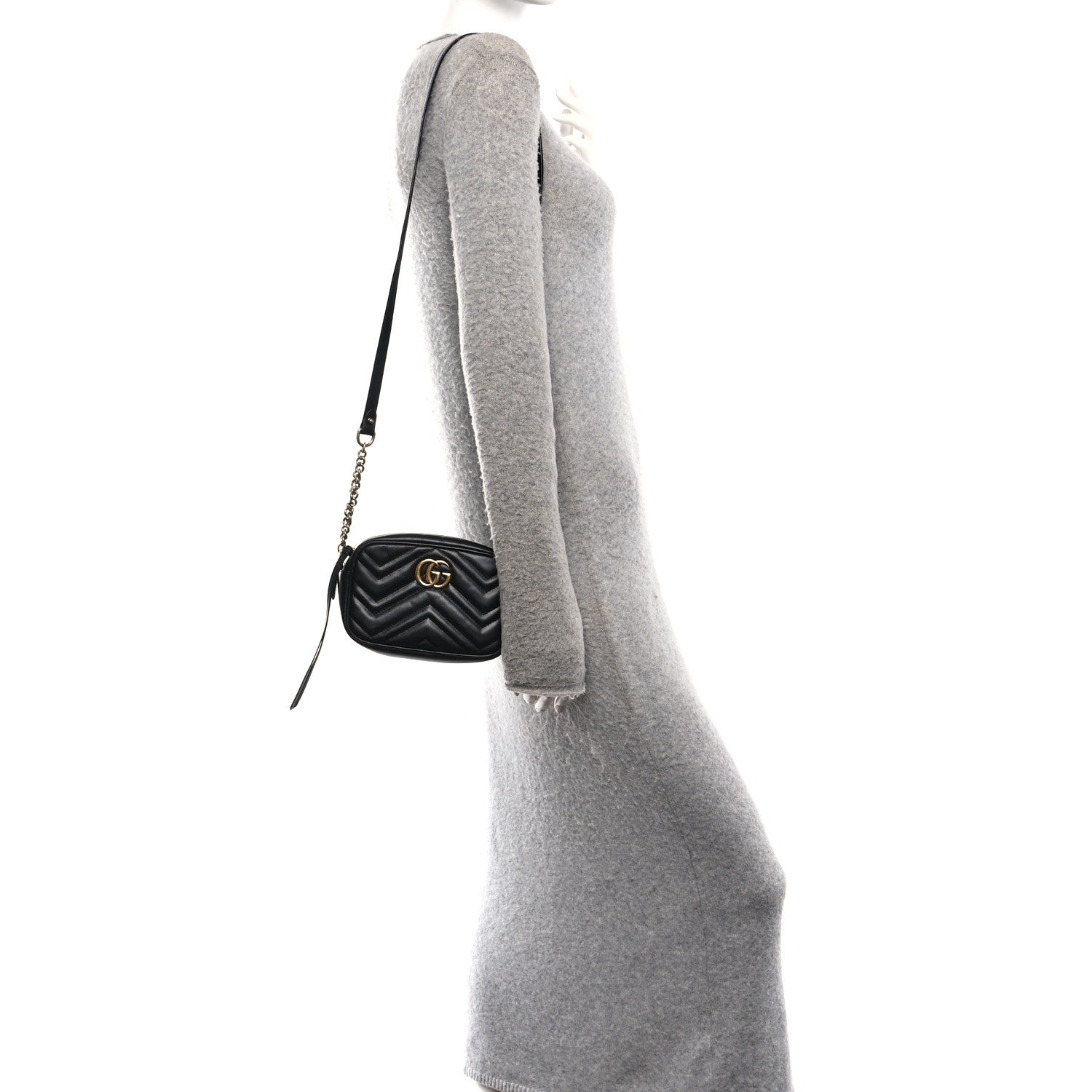 Gucci Calfskin Matelasse Mini GG Marmont Chain Shoulder Bag Black 2 of 10