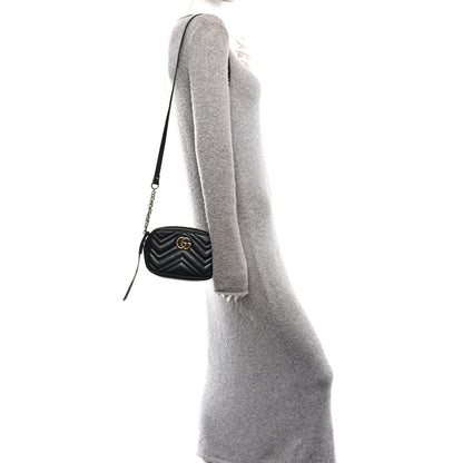 Gucci Calfskin Matelasse Mini GG Marmont Chain Shoulder Bag Black 2 of 10