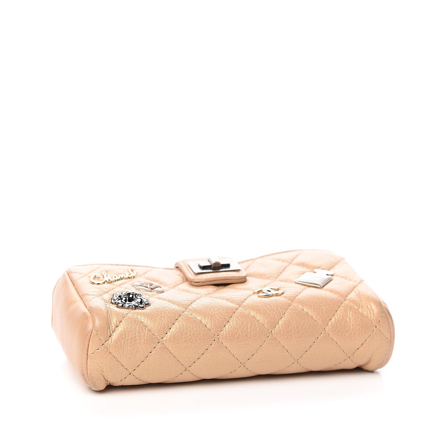 Metallic Aged Calfskin Lucky Charms 2.55 Reissue Mini Clutch With Chain Beige
