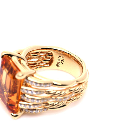 David Yurman 18K Yellow Gold Diamond Citrine 18mm Tides Statement Ring 54 7 6 of 9