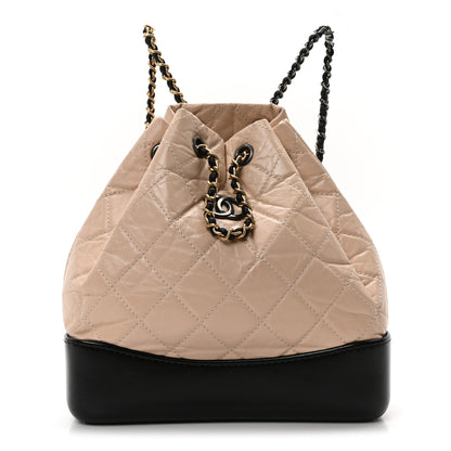 Chanel Aged Calfskin Quilted Small Gabrielle Backpack Beige Black 1 of 12