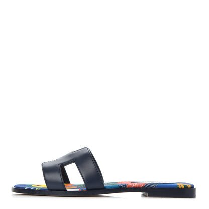 Hermes Calfskin Oran Sandals 37.5 Bleu 1 of 20
